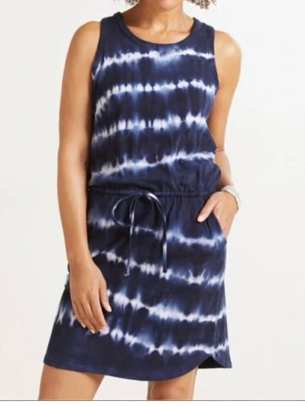 Sundry for Evereve The Weekender Drawstring Waist Dress‎ 4 Blue White Tie Dye